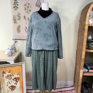 Vintage 90s Y2k Floral Fleece Pullover Gloomy Coquette Grandma Forest Morute L